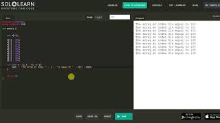 03. C++ tutorial on arrays and the size of it using Solo Learn, Code Playground