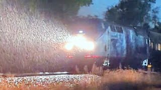 Eastbound Amtrak Cardinal P050 on track two, crossing Millsdale Street on a rainy morning