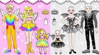 DIY Paper Doll | Rainbow And Black Barbie Family Costume Angel And Devil New Hair | Dolls Beauty