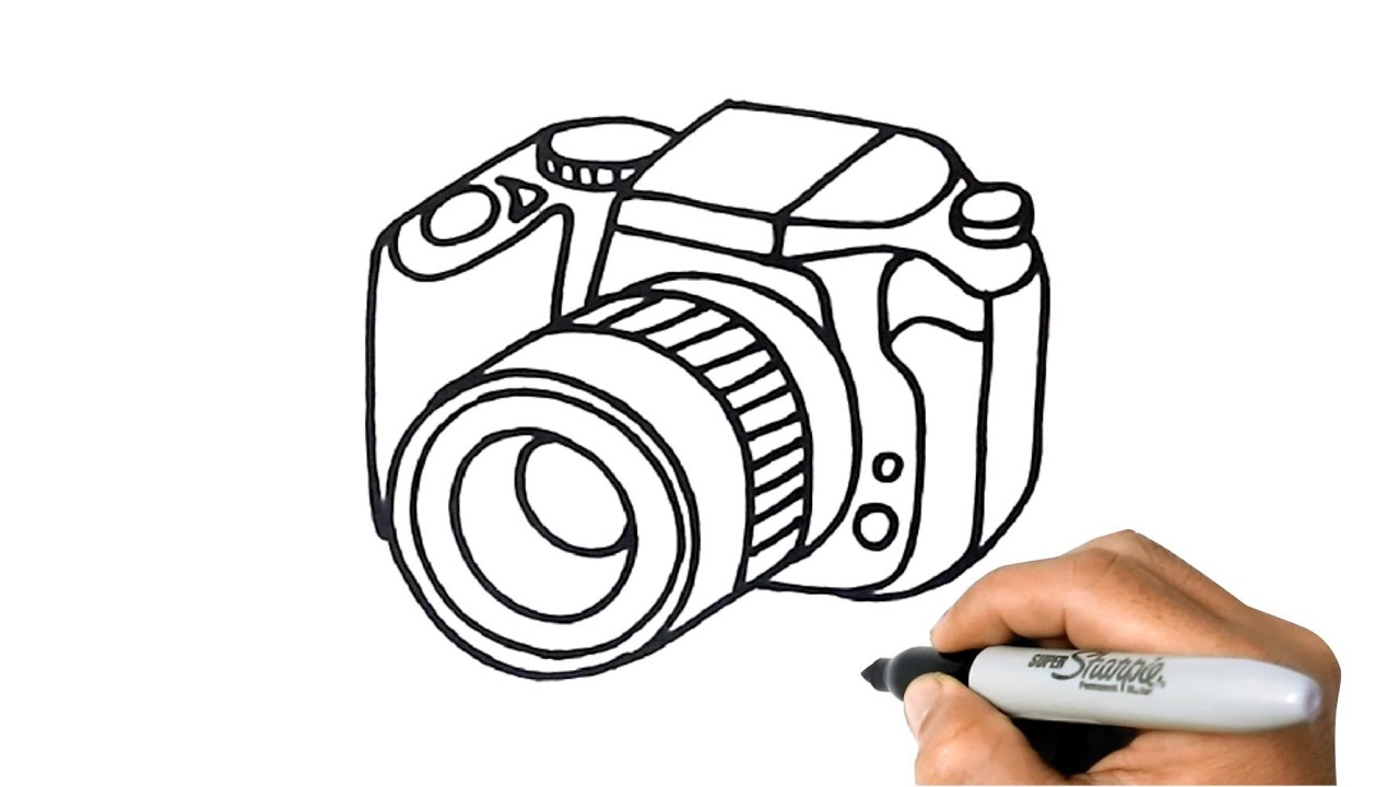 How To DRAW A DIGITAL CAMERA DLSR Easy Step By Step - YouTube