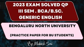 3rd Sem. BCA/B.SC. | BNU | 2023 Solved QP | Generic English