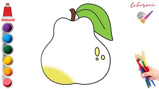 Easy Cute Drawings For Kids, Drawing And Coloring A Pear, Learn How To Draw Easy For Kids
