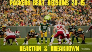 Packers Beat Redskins 20-15 Reaction & Breakdown