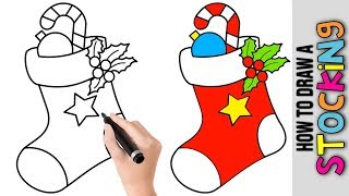 How To Draw A Christmas Stocking ★ Cute Easy Drawings Tutorial For Beginners Step By Step ★ Kids