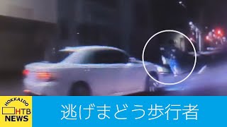 【ドラレコ】なぜ…？逃げ惑う歩行者に向かって歩道に乗り上げる乗用車…札幌市北区篠路　被害の申告なし
