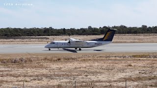 Skippers Aviation DHC Dash-8 300 (VH-XFW) departs RW03 at Busselton Margret River Airport (YBLN).