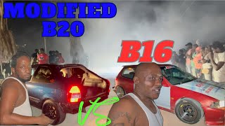 Modified B20 vs B16 At Night Drag Racing