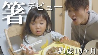 お箸に挑戦する1歳児！