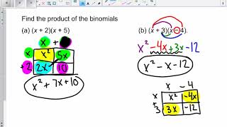 Algebra 7 2 Multiplying Polynomials Examples 1, 2, 3