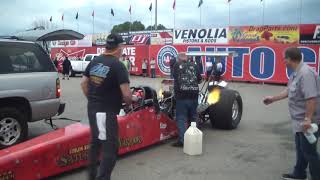 Nostalgia Top fuel Dragster. Start up on alcohol switch to nitro and launch. run # 2