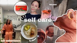 self care day 🛁 🎀 hair maintenance, face mask, gua sha, making dinner + more!