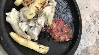 Kerala traditional preparation of Taro roots and chamathi (spicy sause).