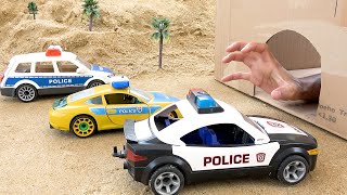 Bibo play with toys cars saves the Police and Fire Truck, Ambulance from cave