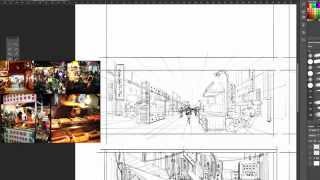 Draw a street in perspective - demo (Taipei city night market)