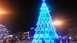 The most beautiful christmas tree in Kazakhstan with national Kazakh ornaments in Atyrau city.