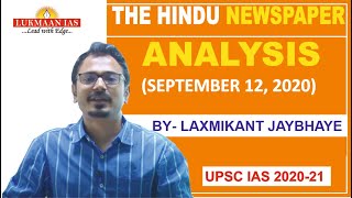 The Hindu Newspaper Analysis | September 12, 2020 | By Laxmikant Jaybhaye | UPSC  | Current Affairs
