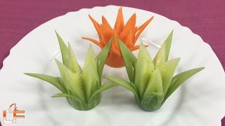 Art In Cucumber Flower Carving Garnish - Fruit & Vegetable Carving Tutorial