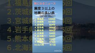 気になるニュース。震度3以上の地震の多い都道府県はどこ。#shorts #地震 #都道府県 #ランキング