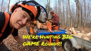 #491 The Huskies Are Hunting - For Hardwood. Eastonmade ULTRA firewood splitter. Kubota LX. outdoors