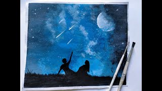 An easy night view and couple painting | Moody Artist | DIY