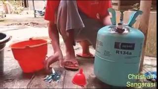 Membuat balon gas dari tabung freon (meledak)