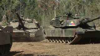 Australian soldiers conduct driver training on an M1A1 Abrams tank in Australia