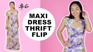 $6 Maxi Dress Thrift Flip! DIY Ruched Dress