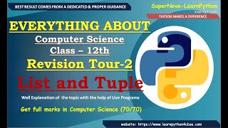 Class 12 Python | Revision Tour 2 | List and Tuple | Computer Science 2024-25