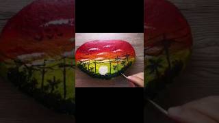 How To Acrylic Painting on Stone｜Lake scenery Painting Step by Step ｜Painted Rocks｜Satisfying