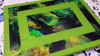 #27- Captivating 3D Green Abstract Art w/ Embellished Border | Dutch Pour | Acrylic Pouring