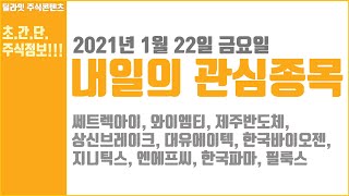 내일의 관심종목 1월 22일 단타매매 급등주발굴법 주식종목선정 딜라잇티비