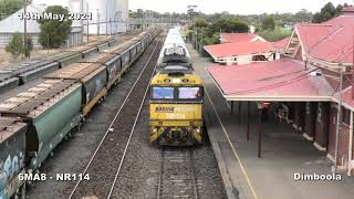 NR114 with 6MA8 (the overland) for a crew change at Dimboola Station 14th May 2021