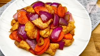 洋葱胡萝卜炒肉片【味道鲜甜的一道家常菜】Stir Fry Chicken with Onion \u0026 Carrot [Eng Sub]