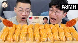 [MUKBANG ASMR]吃播COSTCO鮭魚握壽司，三文魚料理，生魚片刺身 먹방 연어｜SALMON NOODLES EATING SOUNDS｜挑嘴男ASMR