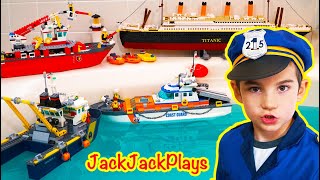 Do Our Lego Boats Float? | Cops & Robbers Costume Skit and Pretend Play for Kids | JackJackPlays