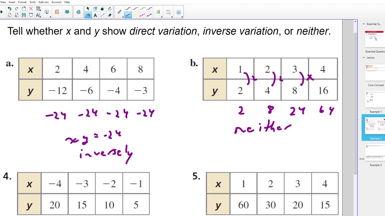 Identify The Inverse Variation