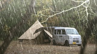 【車中泊】雨のキャンプをなめていた💦 タープをはじめいろいろ改善が必要だね(⌒-⌒; )