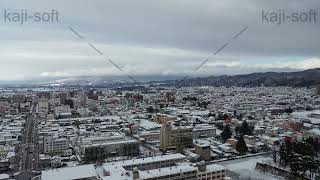 ドローン空撮 福島県・会津若松・鶴ヶ城・市街地・左旋回・鶴ヶ城から