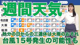 週間天気予報 9月23日(金)〜29日(木)