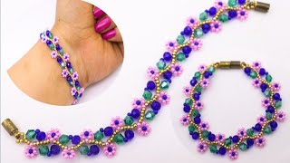 Beaded Daisy Chain Bracelet Tutorial// Flower Bracelet Tutorial// How To Make Beaded Bracelet