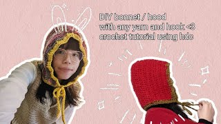 easy hood bonnet tutorial, step by step with half double crochets, one size fits all