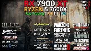 RX 7900 XT + RYZEN 5 7600X | Test in 20 New Games | 1080p - 1440p \u0026 4K | Ray Tracing + FSR 3 + FG