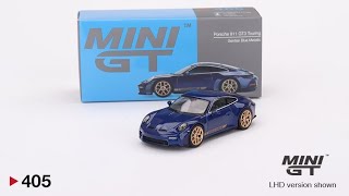 The Mini GT Showcase #405 Porsche 911 (992) GT3 Touring Gentian Blue Metallic. #diecast #minigt