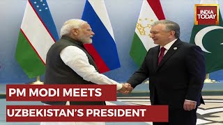 Prime Minister Narendra Modi Meets Uzbekistan President Shavkat Mirziyoyev SCO Summit In Samarkand