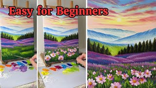 How to Paint a Stunning Daisy Field at Sunset | Easy Acrylic Landscape Painting Tutorial #324