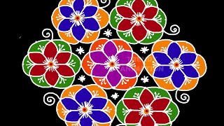 Simple and easy rangoli design 13*7dots with colors | 13dots rangoli kolams |