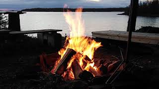 (38 MINS) BONEFIRE AT THE LAKE. Natural Sound of FIRE. Mind Relaxation. Meditation.