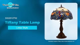 Werfactory Stained Glass Tiffany Table Bed Lamps for Nightstand Lotus Style S22012T02 W12H18 Inch