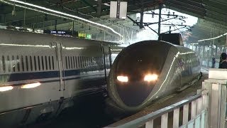 JR西日本 朝の 新神戸駅 新幹線 500系 こだま \u0026 N700 X編成 のぞみ  同時入線 2014.4