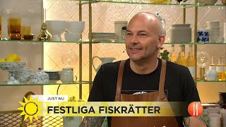 Festlig fredagsfisk matchas med champagne och andra bubblor - Nyhetsmorgon (TV4)